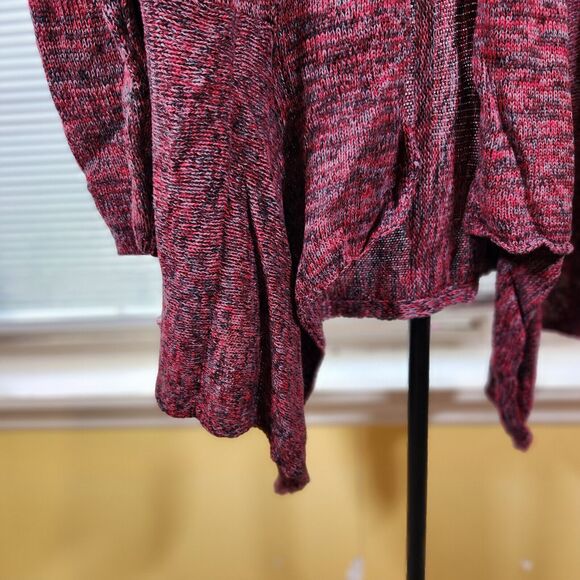 Linda Anderson XL $64 Red Black‎ Pink Heather Waterfall Open Front Knit Cardigan - Picture 2 of 8